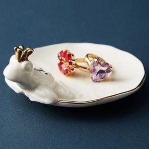 Anthropologie Trinket Dish Frog Prince Ivory & Gold